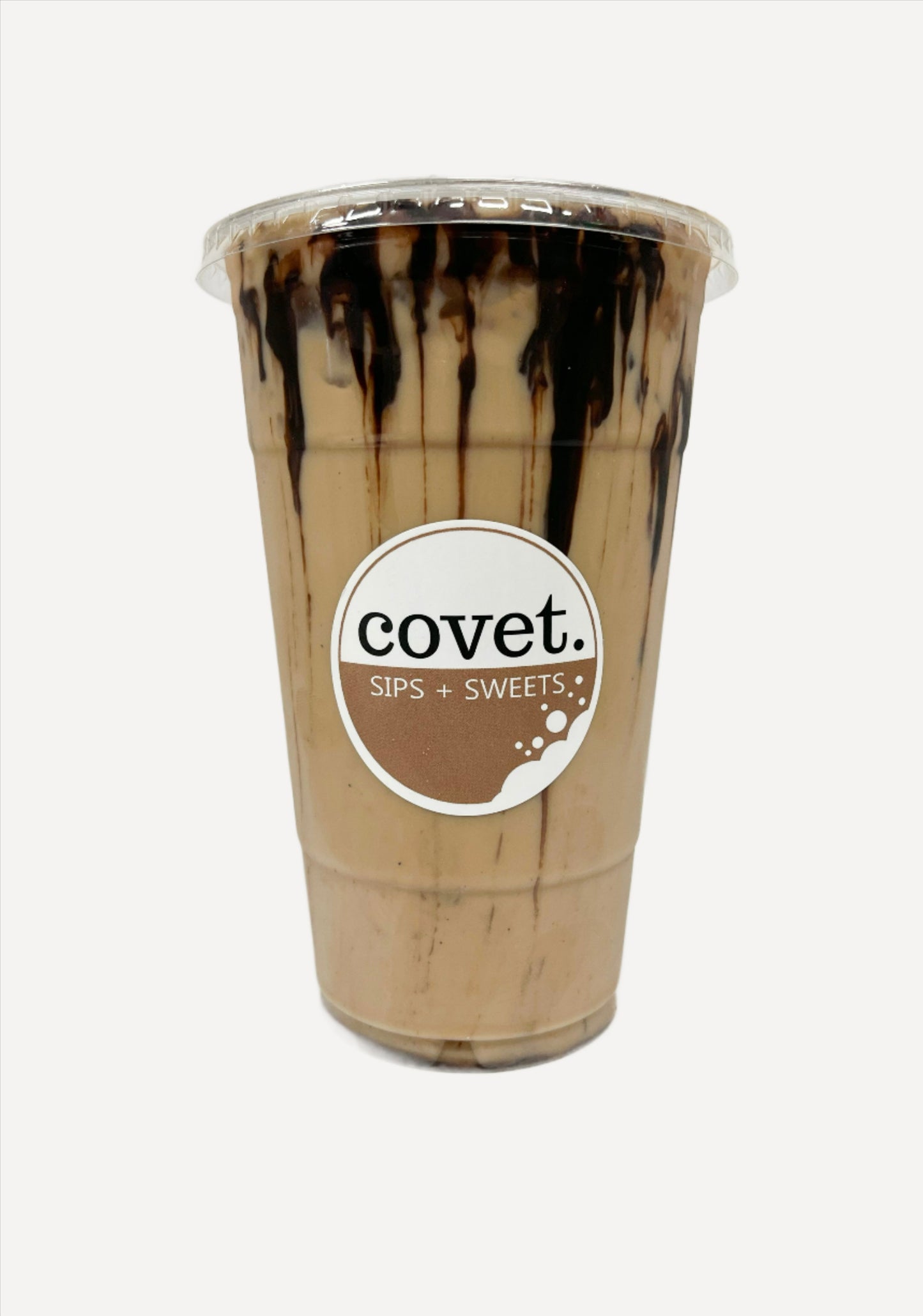 Iced Mocha: espresso + dark chocolate sauce + milk